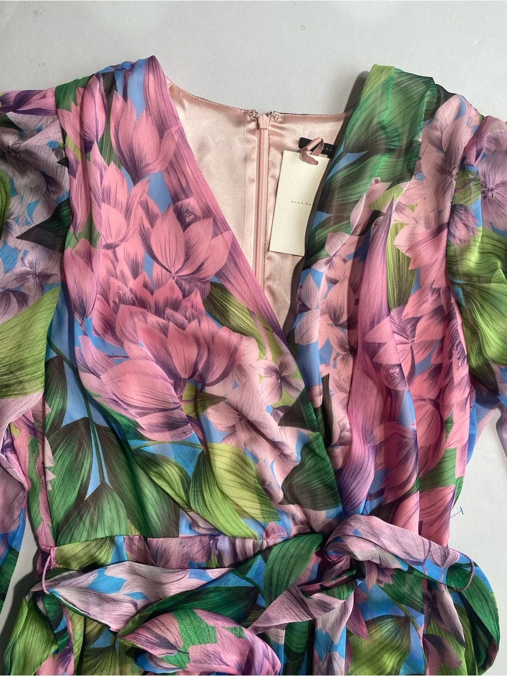 NEW Womens Alex Marie Laurel Chiffon Long Sleeve Mini Wisteria Dress $178 - Picture 9 of 12